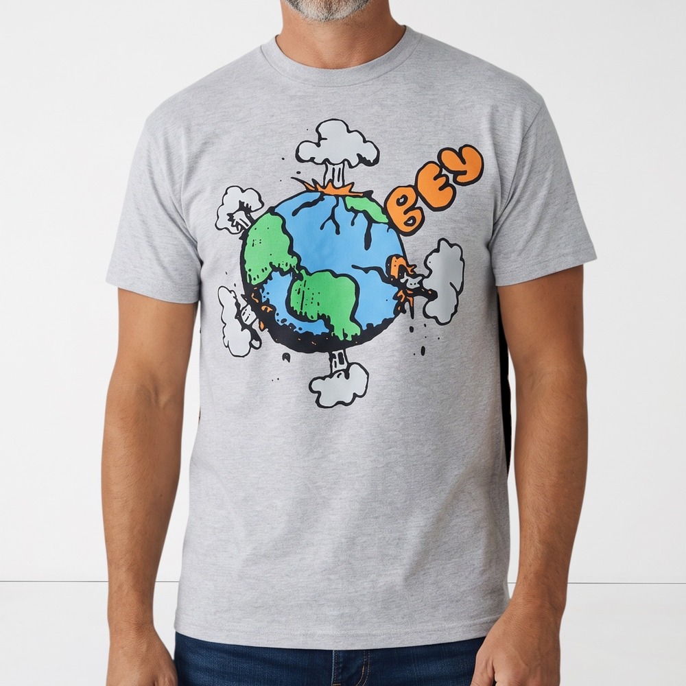 Obey Earth Graphic T-Shirt Mens Size Medium M Heather Gray Short Sleeve